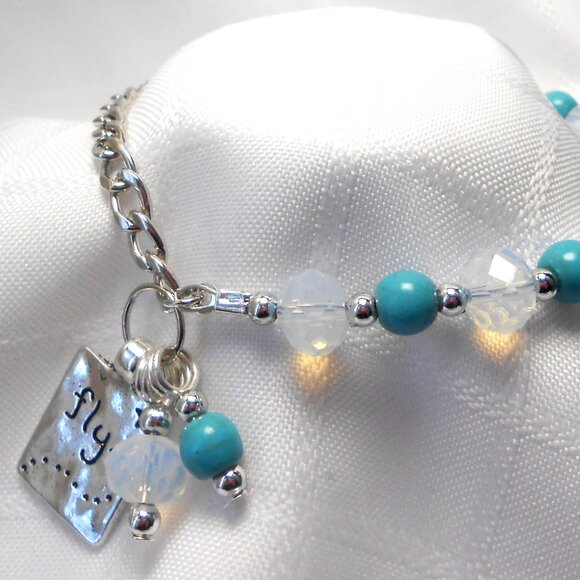 No. 127 Handmade jewelry set : Earrings and bracelet with turquoise stones - Picture 1 of 4